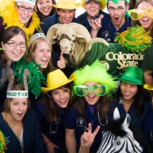 Colorado State University veterinary students get pumped up for the upcoming CSU vs. UC-Davis football game. The universities are home to the No. 2 and No. 3 veterinary schools in the nation and the two deans are betting on their respective teams, wagering local products and challenging supporters to channel fan enthusiasm into scholarship funds for veterinary students.