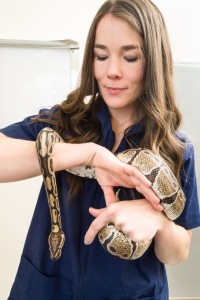 Jessica Carie holding a snake.
