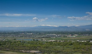 Aerial view  west side of Fort Collins with Longs Peak and the Front Range foothills in the background, May 17, 2010