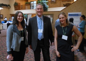 From left at the center's annual research day in March are Dr. Natalie Schwatka, an ERC and CSU alum and instructor for the Colorado School of Public Health, Dr. John Adgate, chair of the CSPH's Environmental and Occupational Health Department, and Dr. Krista Hoffmeister, an ERC and CSU alum.