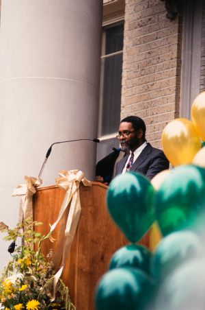 Colorado State University President Albert C. Yates recognizes the CSU communities efforts recovering from the flood on campus during his 1997 Fall Address.