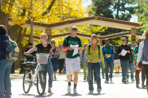 Students in between classes on a Fall day. October 15, 2012