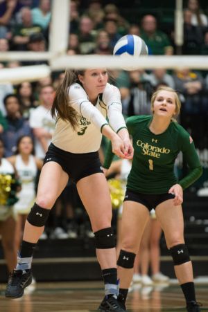 The Colorado State University Volleyball team plays Colorado University in the second round of the 2014 NCAA Volleyball Tournament in Moby Arena. CSU won 3-2 and advances to the third round. December 6, 2014