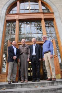 Left to right: Four of the five current and former Colorado Water Institute directors – Reagan Waskom, Norm Evans, Neil Grigg, and Robert Ward. Photo by Lindsey Middleton. 