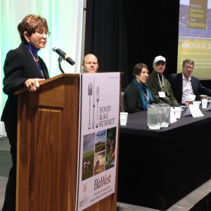 Kathay Rennels, left, leads a panel discussion on financing agriculture during the Food & Ag Summit held on March 30.