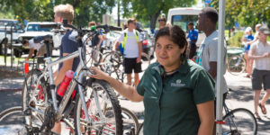 New Colorado State University students register their bicycles and learn about bike safety at "We Ride' during 2016 Ram Welcome, August 20, 2016