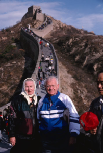 Genny and Warren Garst at the Great Wall of China. Photo from the Warren and Genevieve Garst Photographic Collection, Morgan Library Archives and Special Collections.