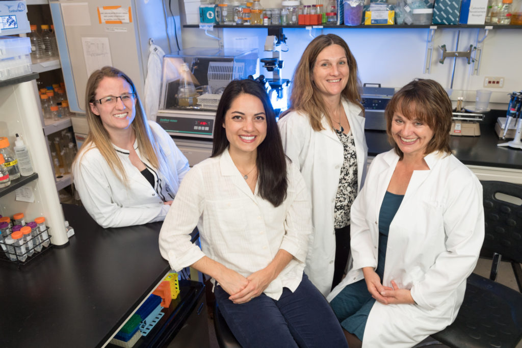 Danielle Adney, first year DVM student, Sue VandeWoude, Professor of Microbiology Immunology and Pathology and Associate Dean for Research, Candace Mathiason, Assistant Professor of Microbiology, Immunology and Pathology, and Cori Wong, Special Assistant to the President and Director of the Women & Gender Collaborative, November 8, 2016