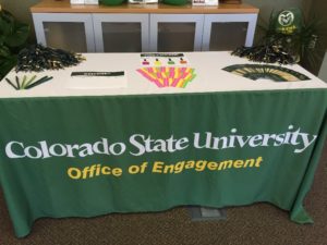 The welcome table at the student ice cream social send-off for new and transfer students entering CSU this fall at the Northeast Regional Engagement Center. 