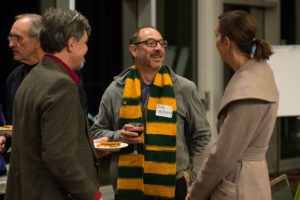 CSU Provost and Executive Vice President Rick Miranda, center, speaks with College of Liberal Arts Dean Ben Withers, left, and Coloradoan Executive Editor Lauren Gustus.