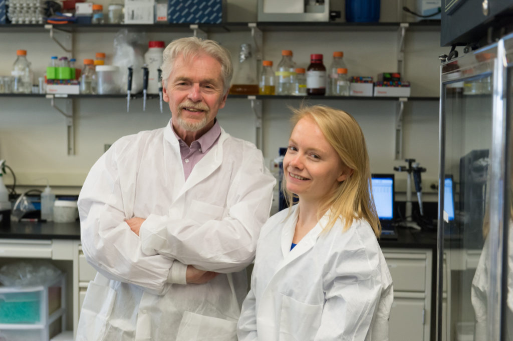 Dr. Ed Hoover and DVM/PhD student Kristen Davenport do prion research. May 14, 2015