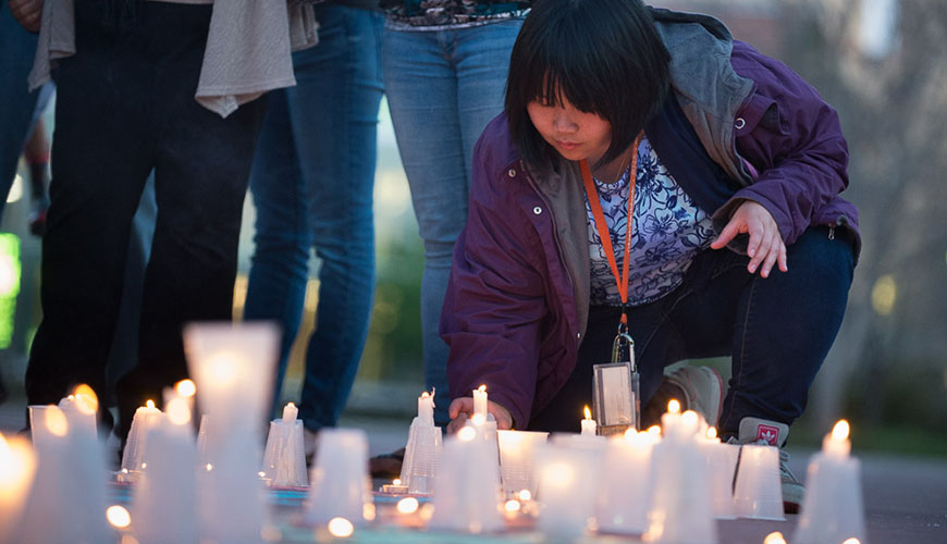 The Nepali Student Association and the CSU Community join for a candlelight vigil on the Plaza in honor and memory of the victims affected by the earthquake in Nepal. April 28, 2015
