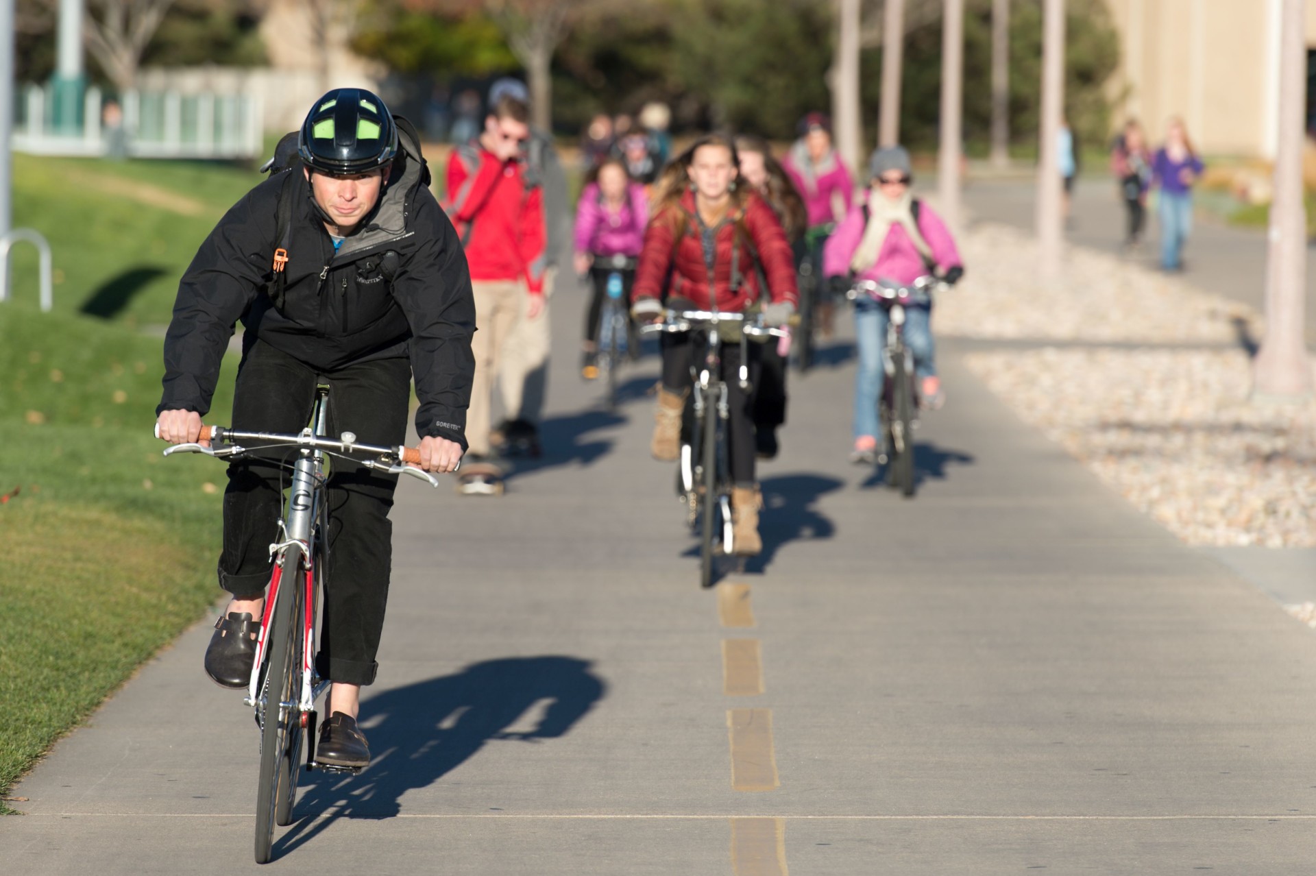 Many bike riders on campus