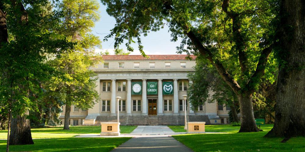 Administration building with Go Green banner