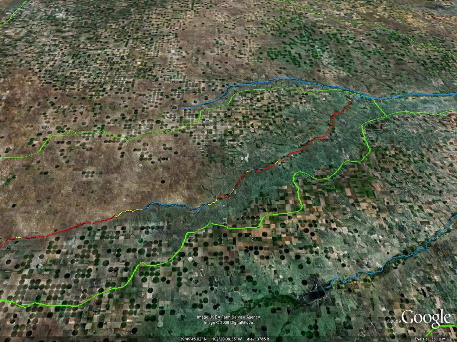 color image of the Arikaree River using Google Earth