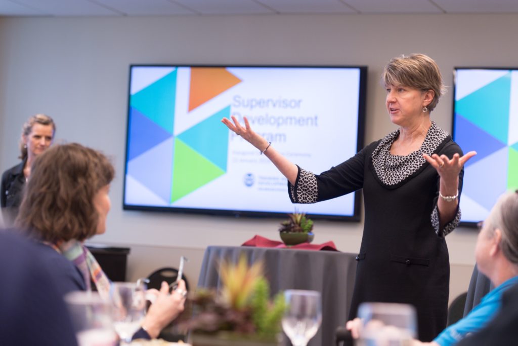 University Office of Training and Organizational Development Associate Director Marsha Benedetti speaks to a group