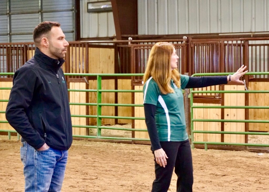 Adam Daurio and Debbie Mogor provide overview of programming to attendees at Temple Grandin Equine Center Open House.