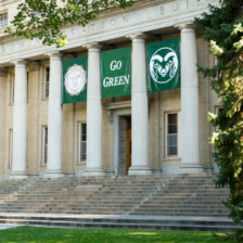 The Administration Building has a "Go Green" banner hanging in honor of the new students. August 21, 2013