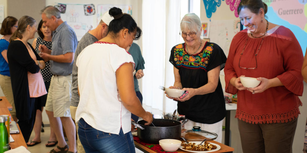 Participants of the 2018 Santos Spanish & Culture Immersion Program at the CSU Todos Santos Center enjoy traditional Mexican food.