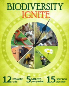 Biodiversity Ignite event poster, showing different species