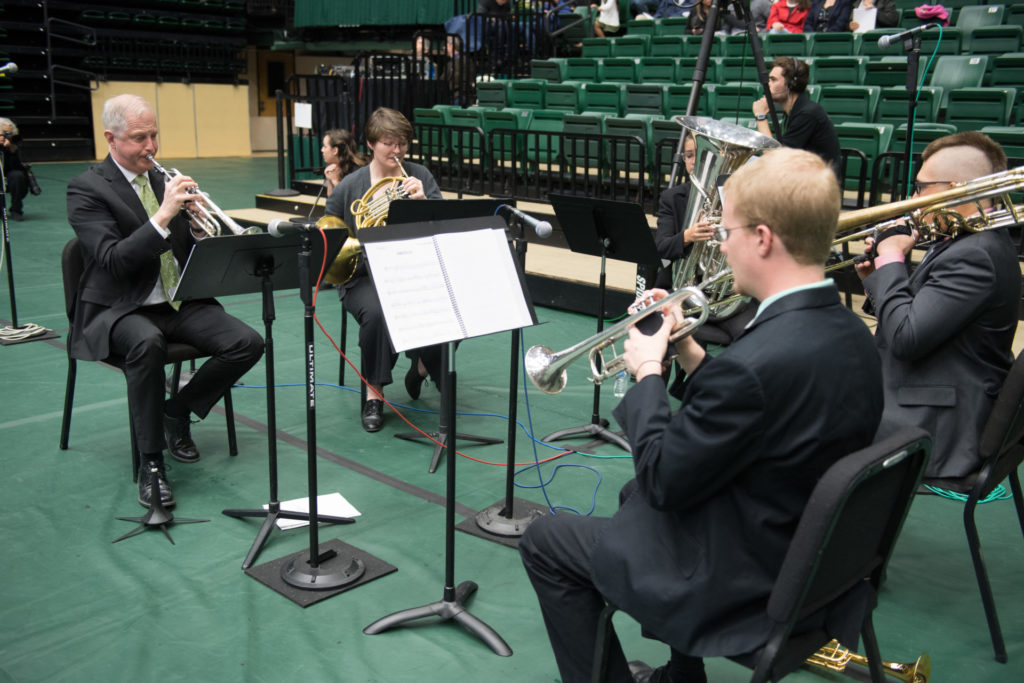 Brass quintet playing for Commencement