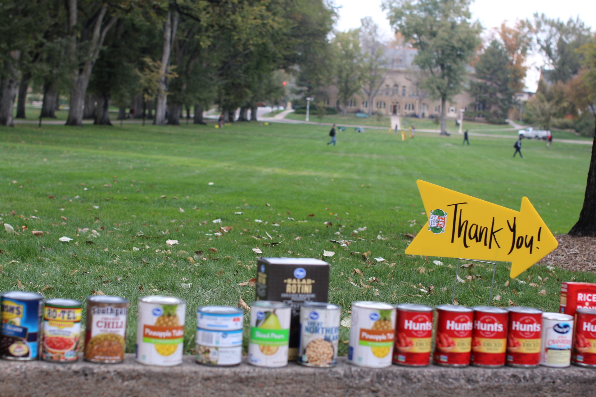 Cans of food along the Oval