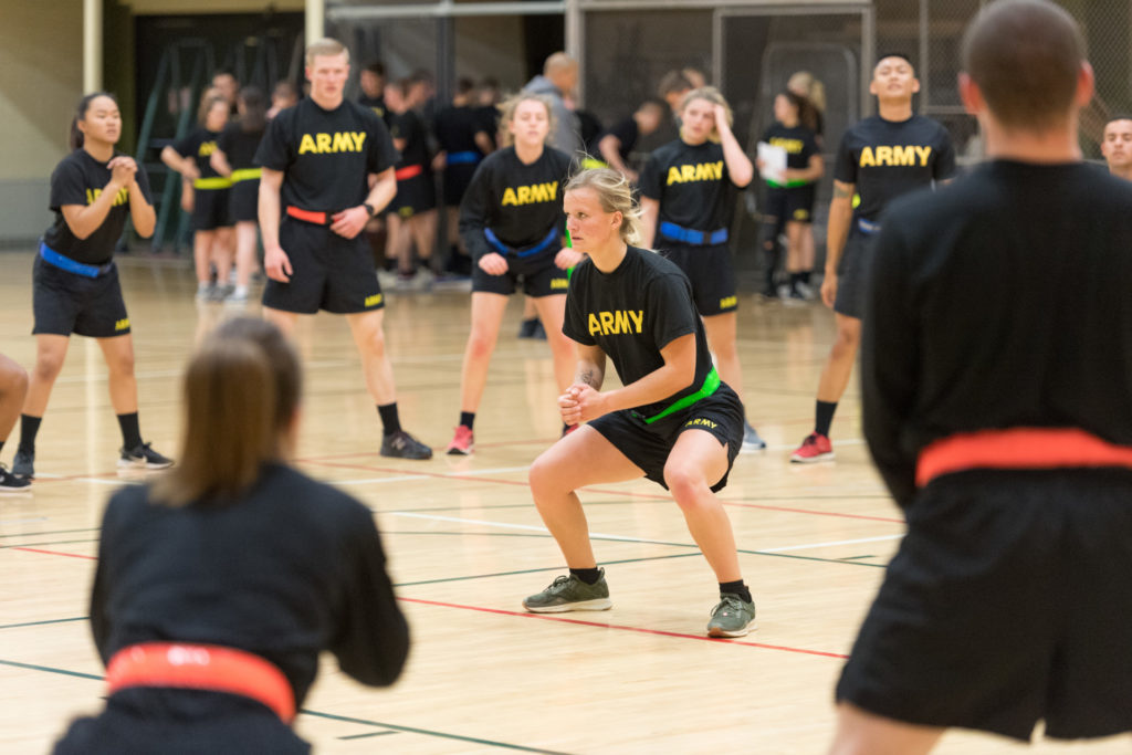 The Ram Battalion ROTC corps does physical training in the Auxiliary Gym. The Army is experimenting with new fitness standards, which require different training methods to produce functional fitness. October 18, 2019