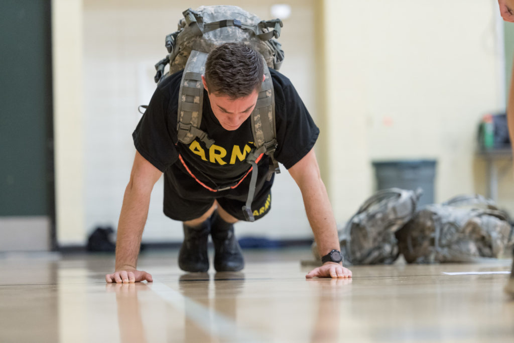 The Ram Battalion ROTC corps does physical training in the Auxiliary Gym. The Army is experimenting with new fitness standards, which require different training methods to produce functional fitness. October 18, 2019