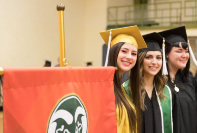 Colorado State University College of Liberal Arts graduates and faculty gather before the Fall 2019 Commencement Ceremony, December 21, 2019, in the Moby Auxiliary Gym.