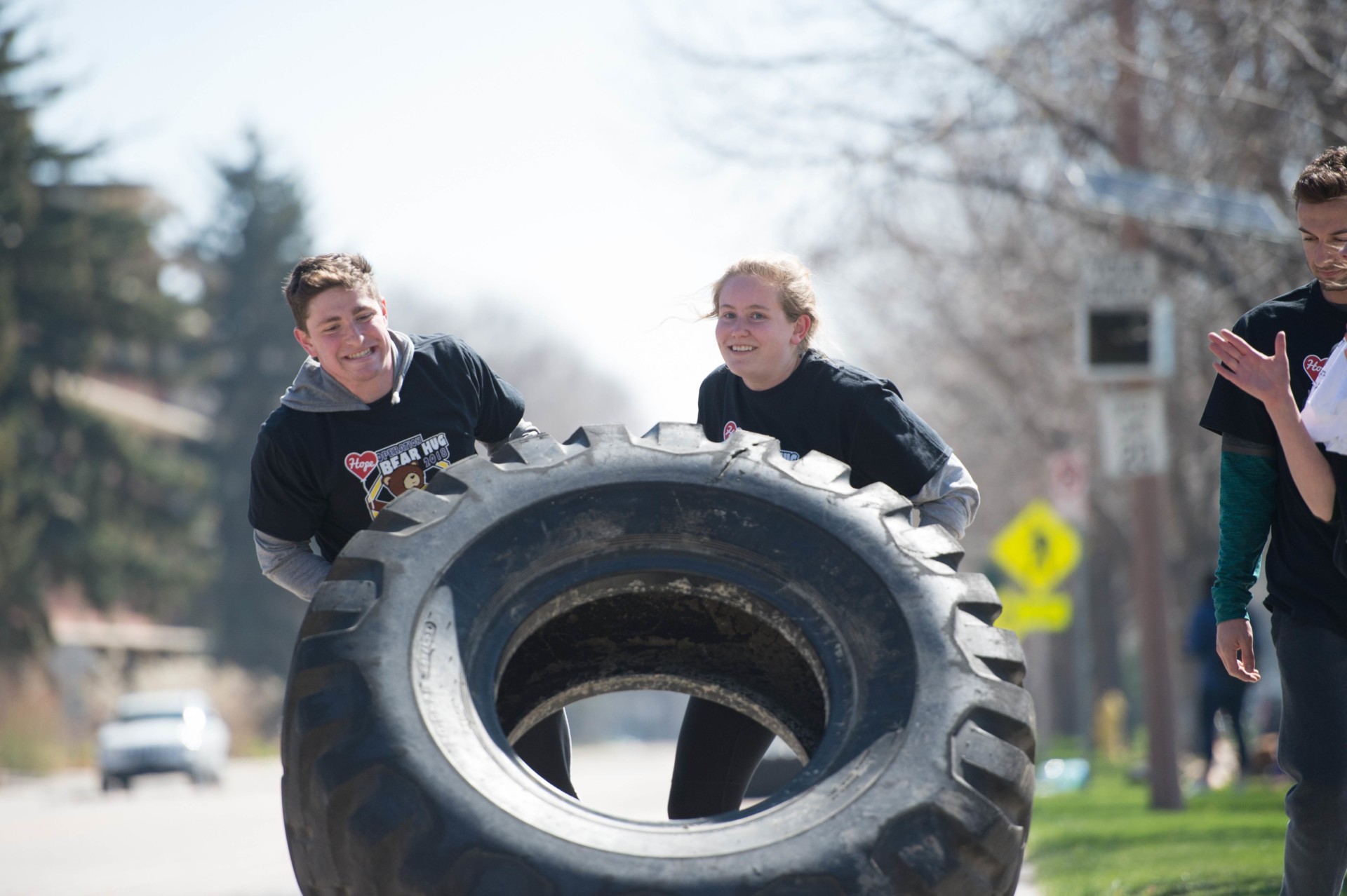 Student veterans moving truck tire