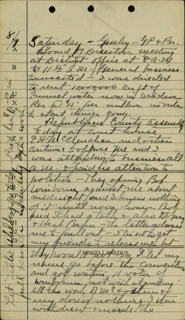 Page from Delph Carpenter's diary