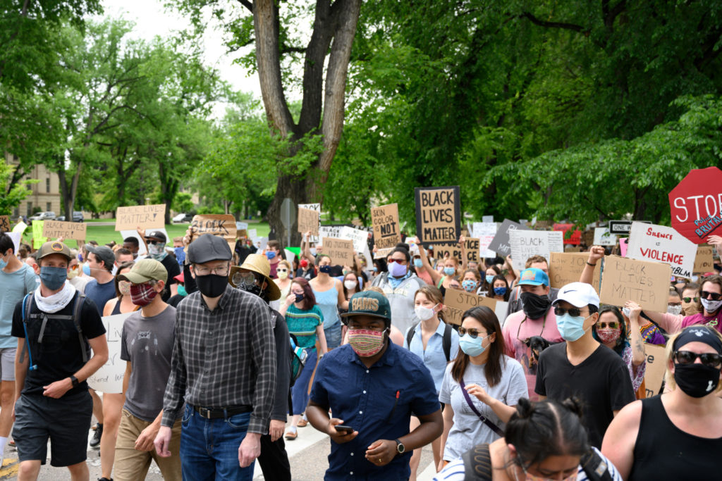 The Fort Collins Community gathers for a Black Lives Matter March from the Colordo State University Oval to City Hall, June 2, 2020. The march was held on Blackout Tuesday in solidarity with protests nationwide following the death of George Floyd in Minneapolis police custody.