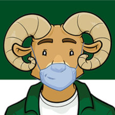 Cam the Ram in a mask cartoon