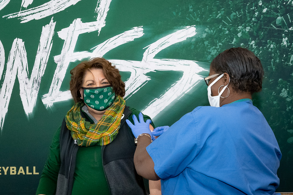 Colorado State University President Joyce McConnell Gets Flu Shot