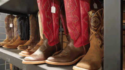 GIF: Different items for sale at the National Western Stock Show, like boots and hats