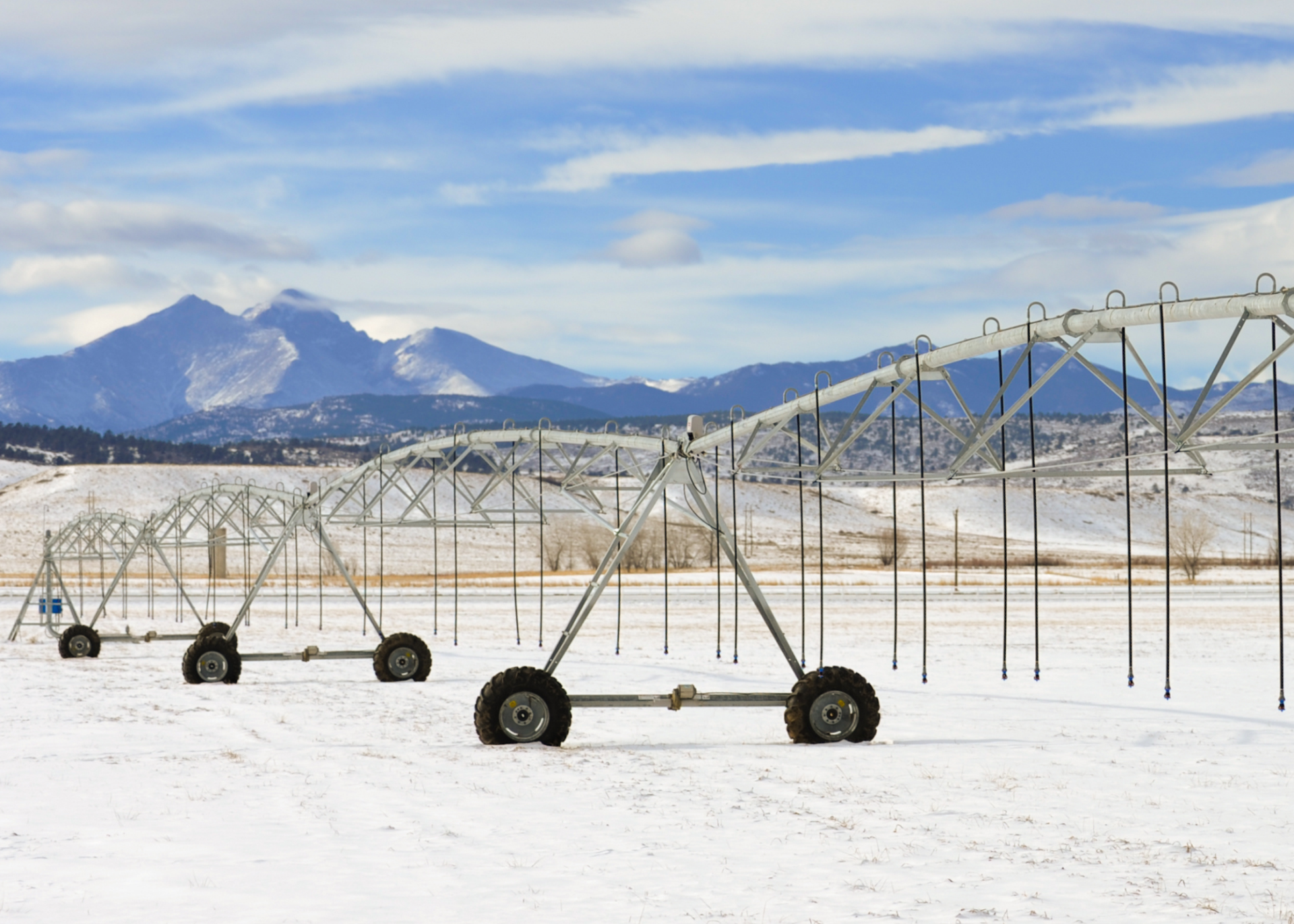 Irrigation equipment in snowy field