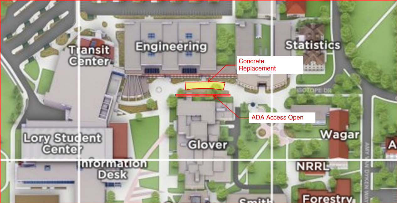 CSU sidewalk closure map on the Plaza