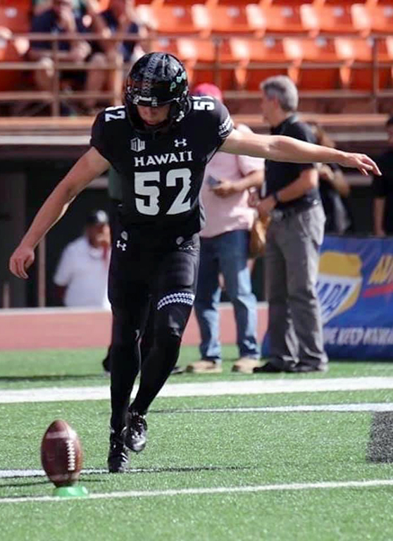Michael Boyle practicing kickoffs as a member of the University of Hawaii football team.