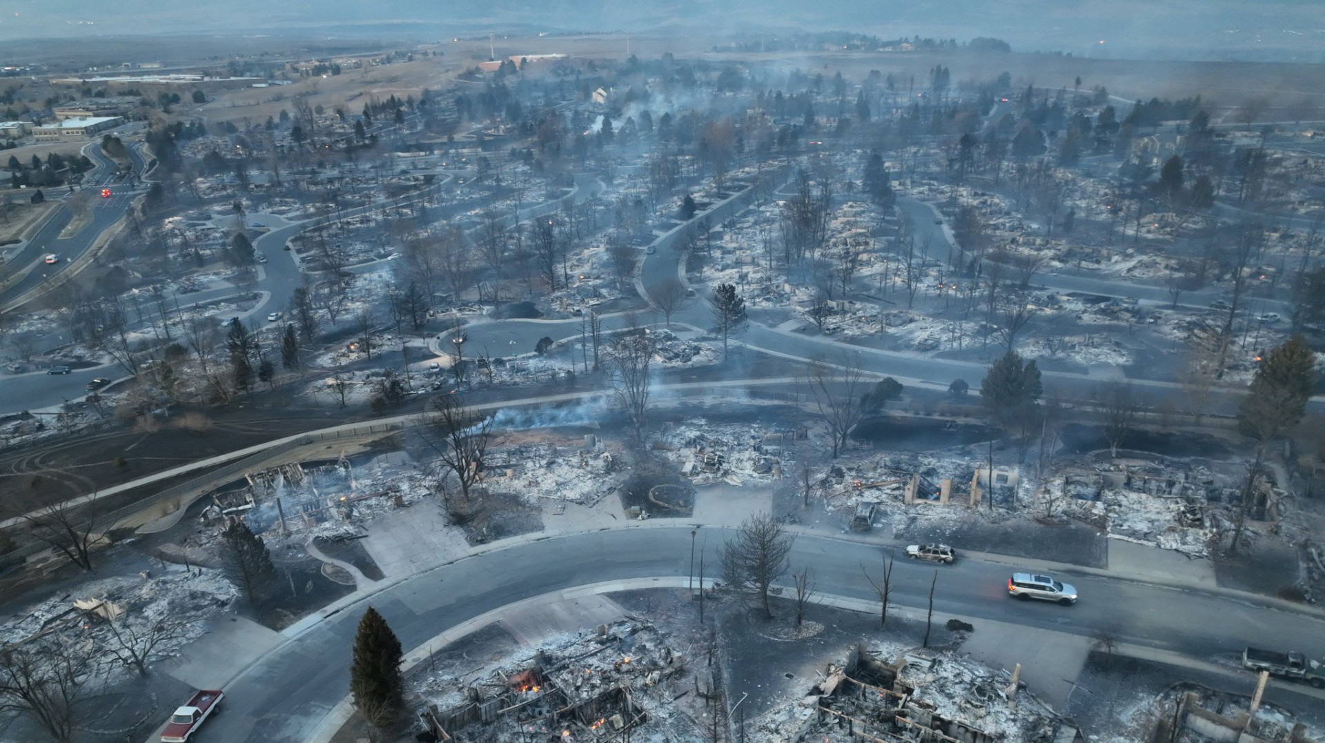 An aerial view of The Enclave neighborhood in Louisville, Colo. after the Dec. 30, 2021 Marshall fire.