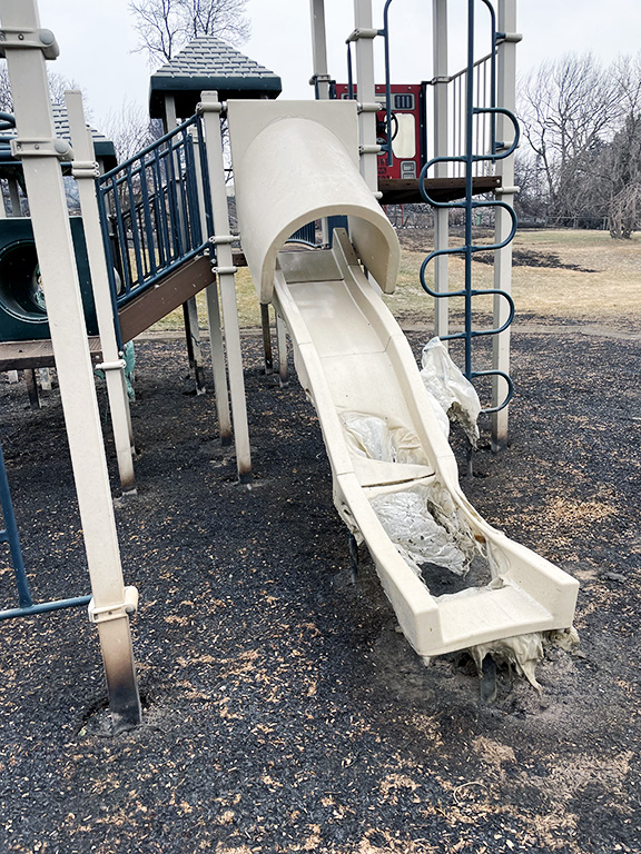 The Marshall Fire melted the slides at a park in The Enclave neighborhood of Louisville.