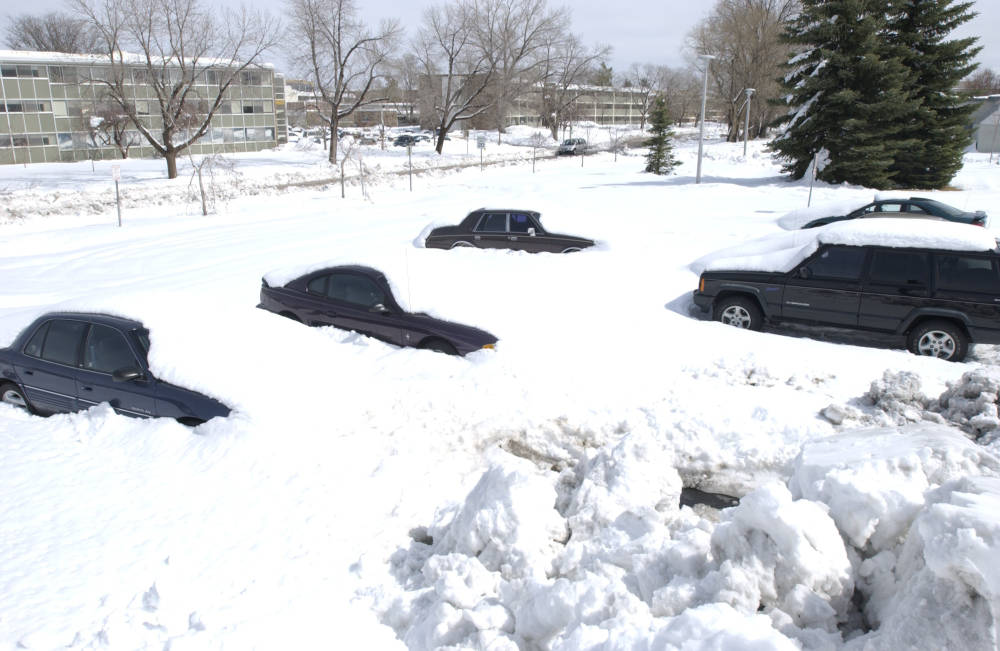Snow-covered cars March 2003