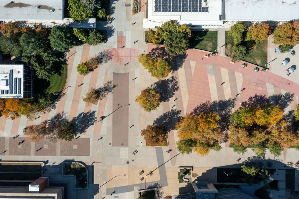 Aerial of trees on the CSU Oval