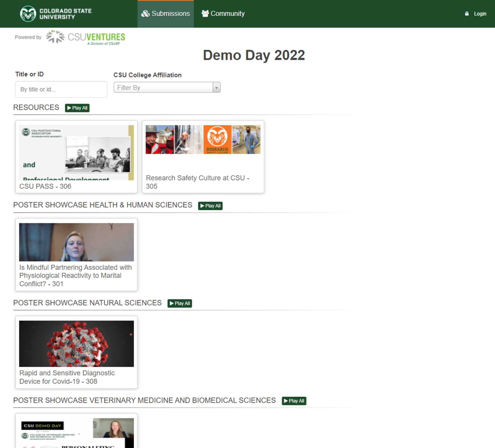 Screen shot of Demo Day site
