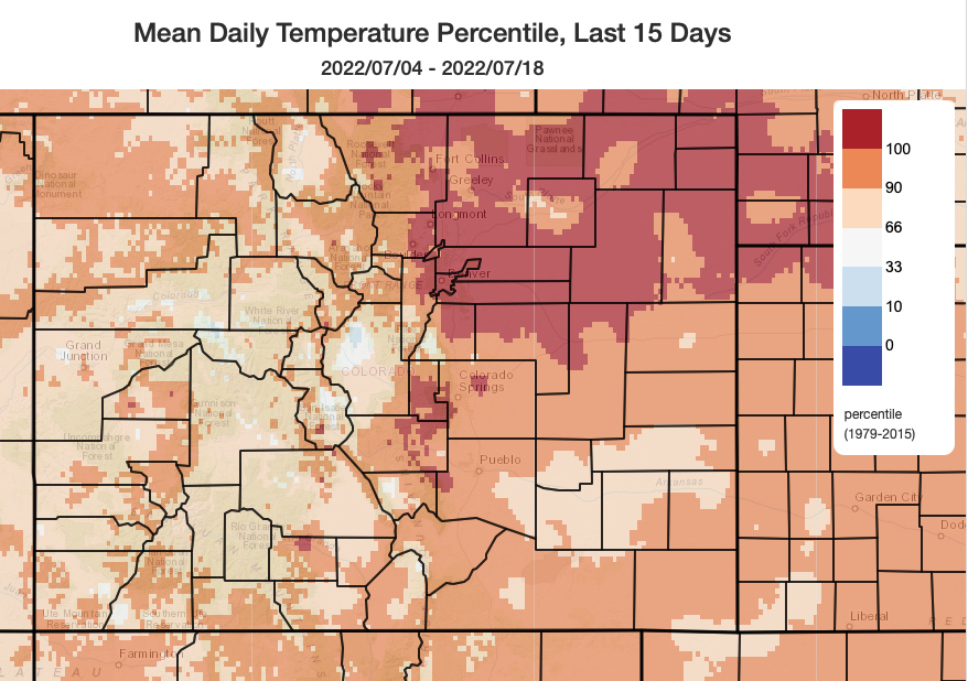 Map of temperatures by percentile