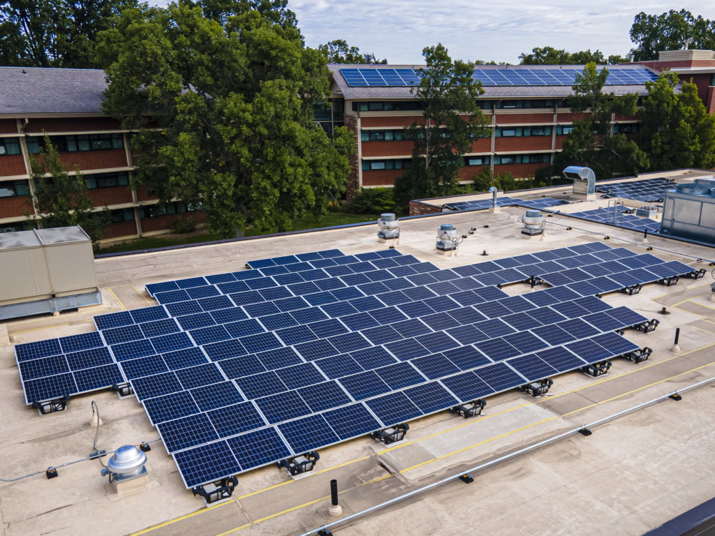 Solar panels on top of Corbett Hall