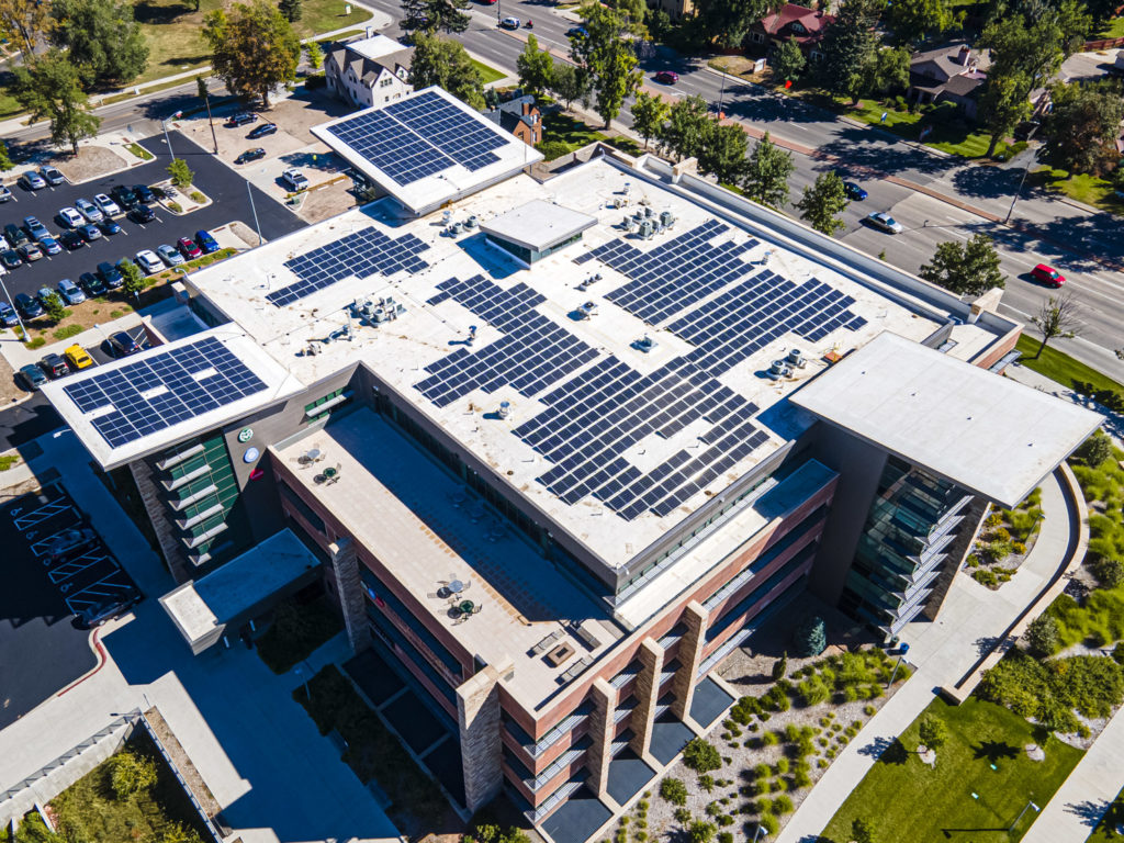 Solar panels on the roof of the CSU Medical Center