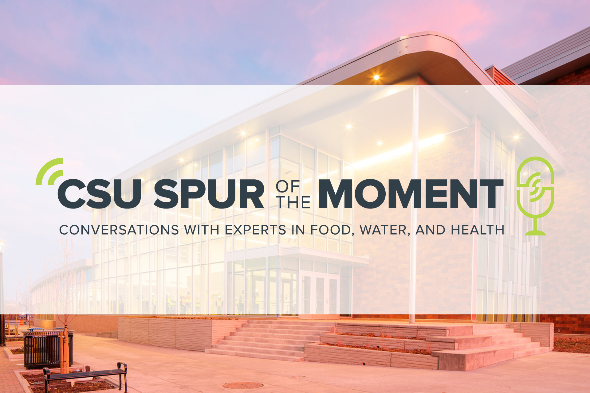 CSU Spur of the Moment logo overlaid over the Vida building.