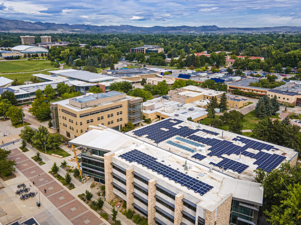 Solar panels on top of the Warner College of Natural Resources