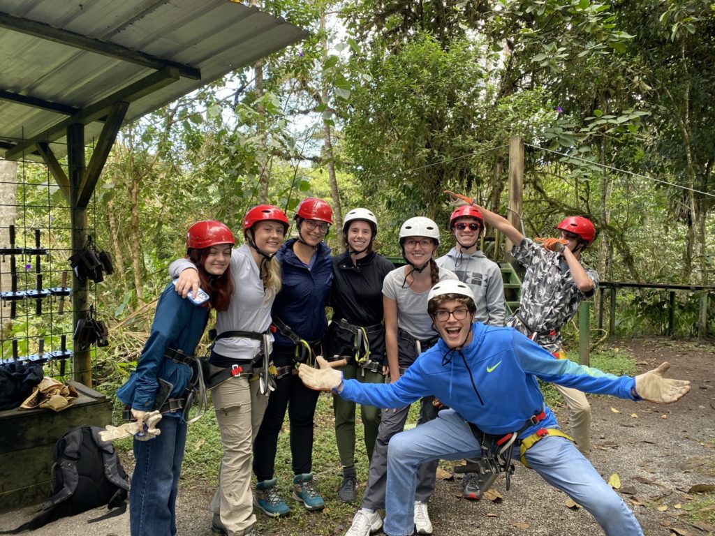Students studying abroad during a first-year seminar in Ecuador.