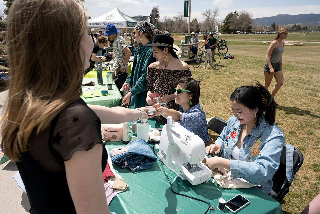 Students sewing during a CSU Patchwork Initiative.